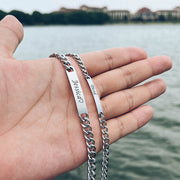 COUPLES NAMES ENGRAVED BRACELET SET