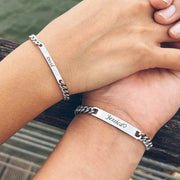 COUPLES NAMES ENGRAVED BRACELET SET