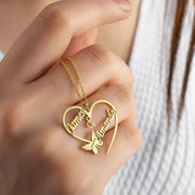 Butterfly Heart Couple Name Necklace – 24k Gold Plated