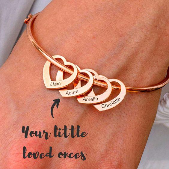 Bangle Bracelet with Heart Shape Pendants