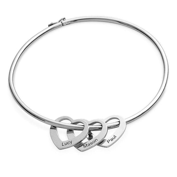 Bangle Bracelet with Heart Shape Pendants